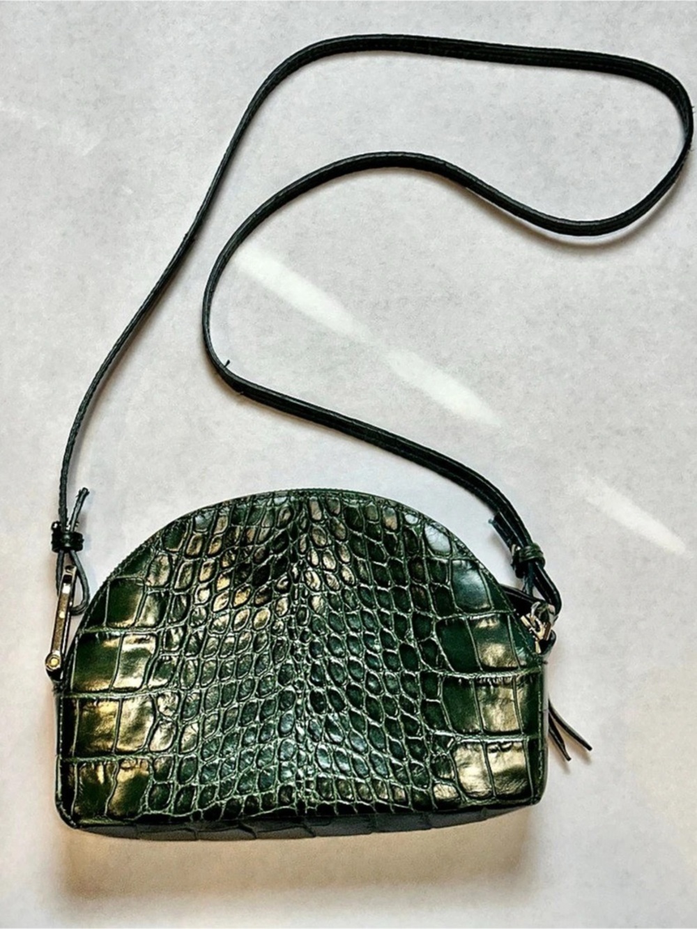 Other Stories Leather Green Crocodile-Embossed Crossbody Bag